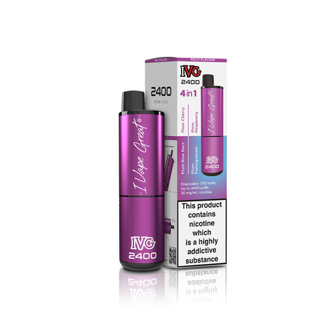 Buy cheapest online IVG 2400 Disposable Vape Pod Puff Bar Kit Plum Edition (4 in 1) at lowest price in uk