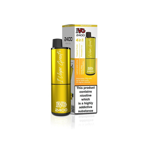 Buy cheapest online IVG 2400 Disposable Vape Pod Puff Bar Kit Yellow Edition (4 in 1) at lowest price in uk