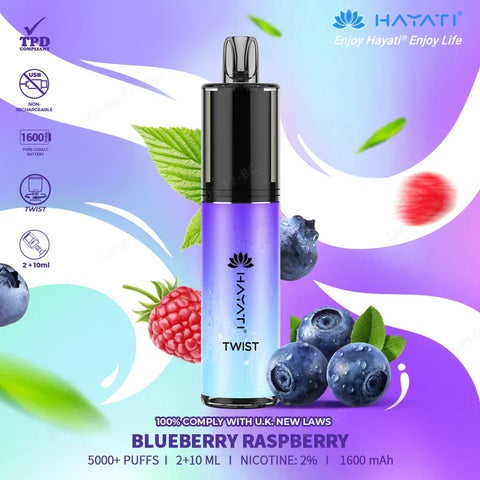 Buy cheapest online Hayati Twist 5500 Puffs Disposable Vape Pod Kit Blueberry Raspberry at lowest price in uk