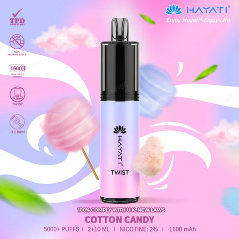 Buy cheapest online Hayati Twist 5500 Puffs Disposable Vape Pod Kit Cotton Candy at lowest price in uk