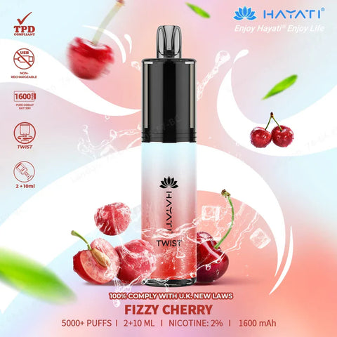 Buy cheapest online Hayati Twist 5500 Puffs Disposable Vape Pod Kit Fizzy Cherry at lowest price in uk