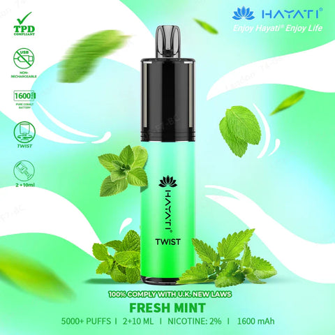 Buy cheapest online Hayati Twist 5500 Puffs Disposable Vape Pod Kit Fresh Mint at lowest price in uk