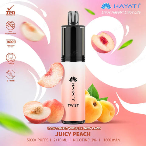 Buy cheapest online Hayati Twist 5500 Puffs Disposable Vape Pod Kit Juicy Peach at lowest price in uk