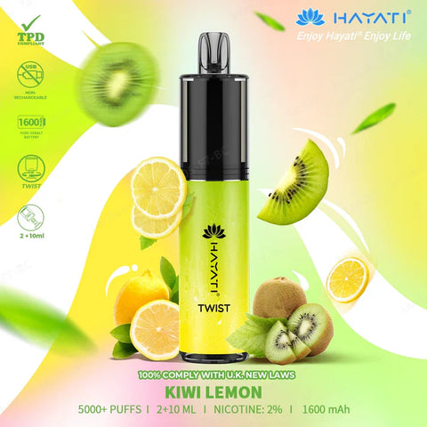 Buy cheapest online Hayati Twist 5500 Puffs Disposable Vape Pod Kit Kiwi Lemon at lowest price in uk