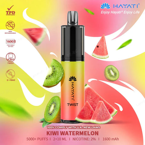 Buy cheapest online Hayati Twist 5500 Puffs Disposable Vape Pod Kit Kiwi Watermelon at lowest price in uk