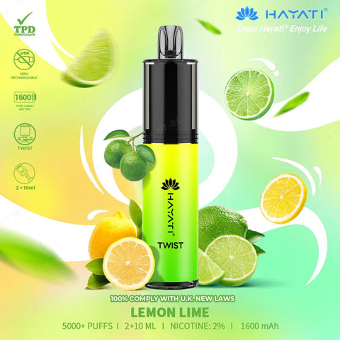 Buy cheapest online Hayati Twist 5500 Puffs Disposable Vape Pod Kit Lemon Lime at lowest price in uk