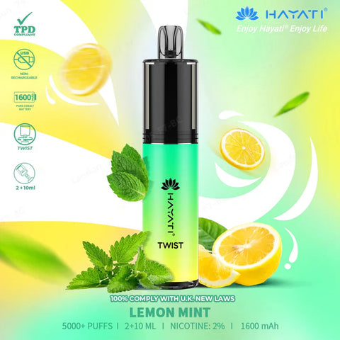 Buy cheapest online Hayati Twist 5500 Puffs Disposable Vape Pod Kit Lemon Mint at lowest price in uk