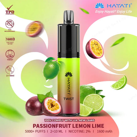 Buy cheapest online Hayati Twist 5500 Puffs Disposable Vape Pod Kit Passionfruit Lemon Lime at lowest price in uk