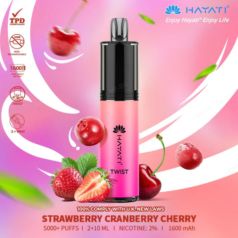 Buy cheapest online Hayati Twist 5500 Puffs Disposable Vape Pod Kit Strawberry Cranberry Cherry at lowest price in uk