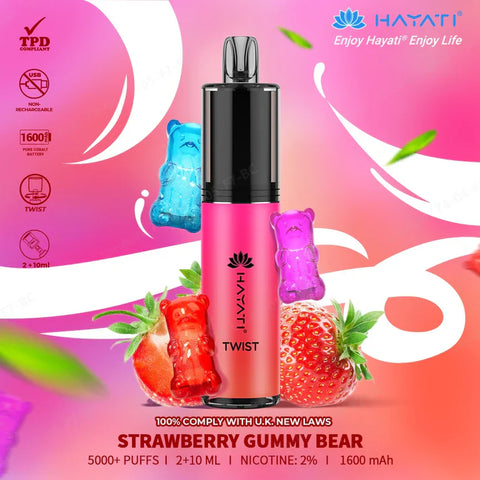 Buy cheapest online Hayati Twist 5500 Puffs Disposable Vape Pod Kit Strawberry Gummy Bear at lowest price in uk