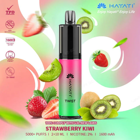 Buy cheapest online Hayati Twist 5500 Puffs Disposable Vape Pod Kit Strawberry Kiwi at lowest price in uk