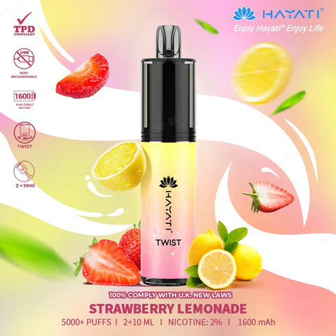 Buy cheapest online Hayati Twist 5500 Puffs Disposable Vape Pod Kit Strawberry Lemonade at lowest price in uk