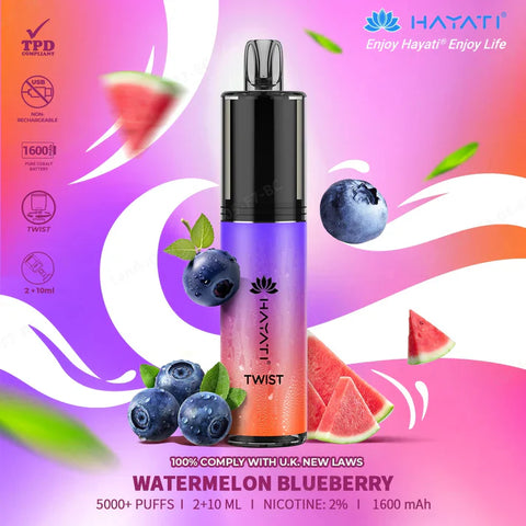 Buy cheapest online Hayati Twist 5500 Puffs Disposable Vape Pod Kit Watermelon Blueberry at lowest price in uk