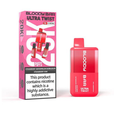 Buy cheapest online Bloody Bar Ultra Twist 20000 Disposable Vape Strawberry Watermelon Bubblegum Strawberry Kiwi at lowest price in uk