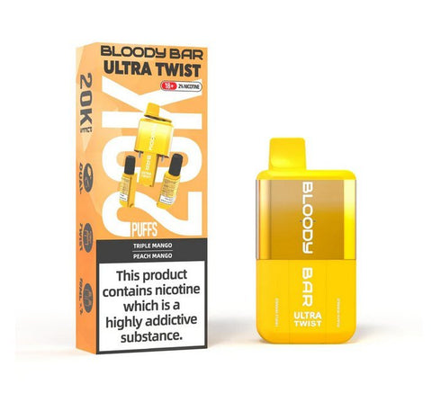 Buy cheapest online Bloody Bar Ultra Twist 20000 Disposable Vape Triple Mango Peach Mango at lowest price in uk