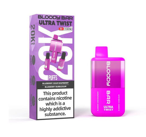 Buy cheapest online Bloody Bar Ultra Twist 20000 Disposable Vape Blueberry Sour Raspberry Blueberry Bubblegum at lowest price in uk