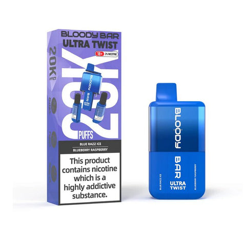 Buy cheapest online Bloody Bar Ultra Twist 20000 Disposable Vape Blue Razz Ice Blueberry Raspberry at lowest price in uk