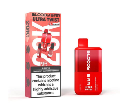 Buy cheapest online Bloody Bar Ultra Twist 20000 Disposable Vape Cherry Ice Strawberry Raspberry Cherry Ice at lowest price in uk