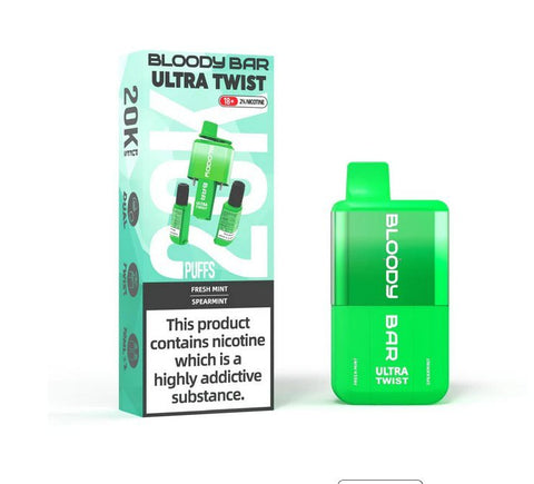 Buy cheapest online Bloody Bar Ultra Twist 20000 Disposable Vape Fresh Mint Spearmint at lowest price in uk