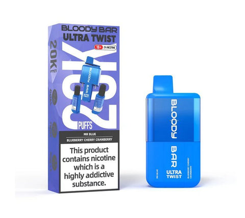 Buy cheapest online Bloody Bar Ultra Twist 20000 Disposable Vape Mr Blue Blueberry Cherry Cranberry at lowest price in uk