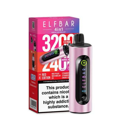 Buy cheapest online Elf Bar 4-in-1 3200 Prefilled Pod Kit Box of 5 Red Edition at lowest price in uk