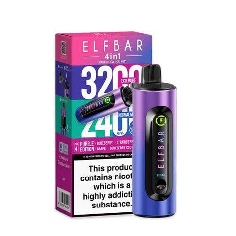 Buy cheapest online Elf Bar 4-in-1 3200 Prefilled Pod Kit Box of 5 Purple Edition at lowest price in uk