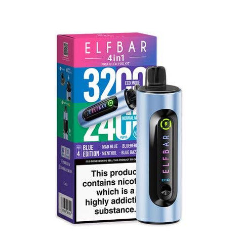 Buy cheapest online Elf Bar 4-in-1 3200 Prefilled Pod Kit Box of 5 Blue Edition at lowest price in uk