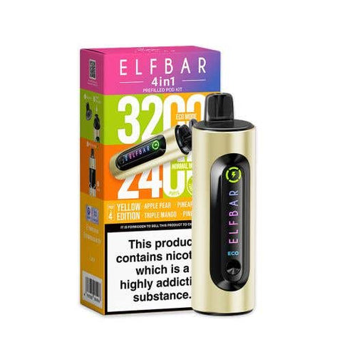 Buy cheapest online Elf Bar 4-in-1 3200 Prefilled Pod Kit Box of 5 Yellow Edition at lowest price in uk