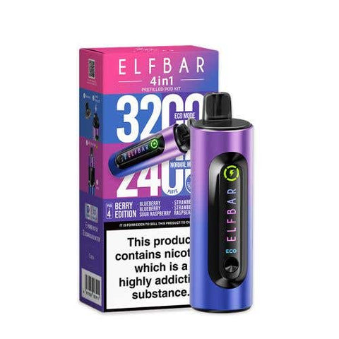 Buy cheapest online Elf Bar 4-in-1 3200 Prefilled Pod Kit Box of 5 Berry Edition at lowest price in uk