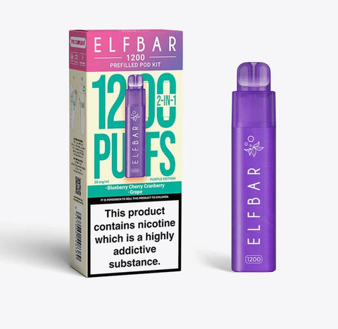 Buy cheapest online Elfbar 1200 Puffs 2 in 1 Prefilled Pod Kit Purple Edition at lowest price in uk