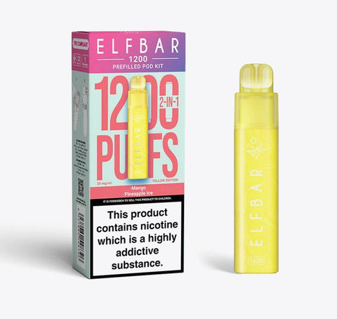 Buy cheapest online Elfbar 1200 Puffs 2 in 1 Prefilled Pod Kit Yellow Edition at lowest price in uk