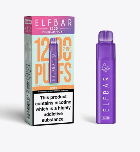 Buy cheapest online Elfbar 1200 Puffs 2 in 1 Prefilled Pod Kit Grape at lowest price in uk