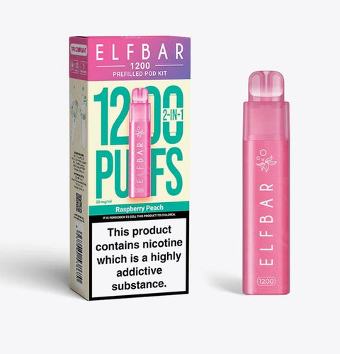 Buy cheapest online Elfbar 1200 Puffs 2 in 1 Prefilled Pod Kit Raspberry Peach at lowest price in uk