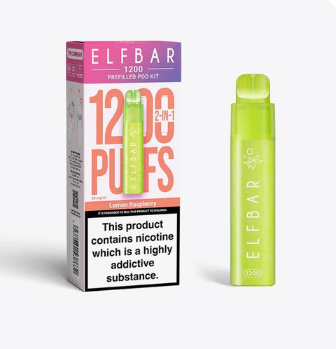 Buy cheapest online Elfbar 1200 Puffs 2 in 1 Prefilled Pod Kit Lemon Raspberry at lowest price in uk