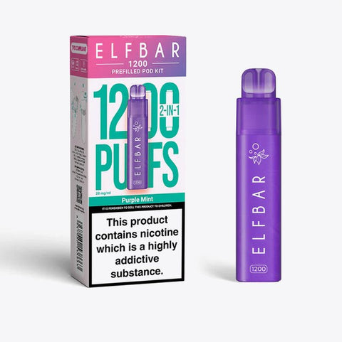 Buy cheapest online Elfbar 1200 Puffs 2 in 1 Prefilled Pod Kit Purple Mint at lowest price in uk