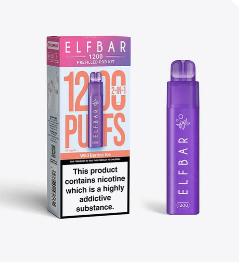 Buy cheapest online Elfbar 1200 Puffs 2 in 1 Prefilled Pod Kit Wild Berries Ice at lowest price in uk