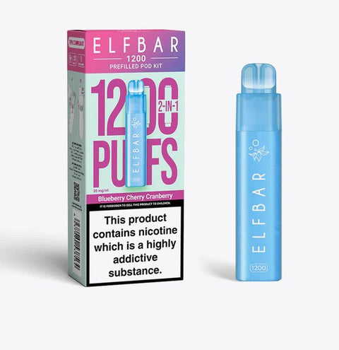 Buy cheapest online Elfbar 1200 Puffs 2 in 1 Prefilled Pod Kit Blueberry Cherry Cranberry at lowest price in uk