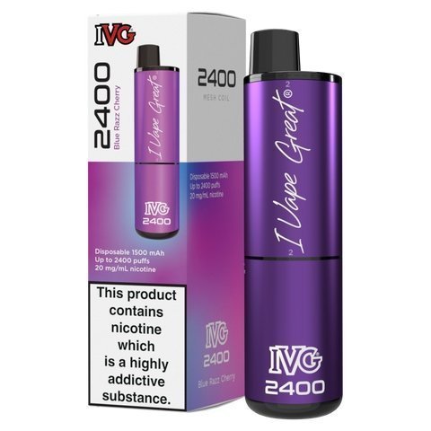 Buy cheapest online IVG 2400 Disposable Vape Pod Puff Bar Kit Blue Razz Cherry at lowest price in uk