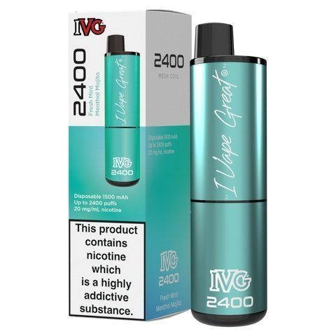 Buy cheapest online IVG 2400 Disposable Vape Pod Puff Bar Kit Fresh Mint Menthol Mojito at lowest price in uk