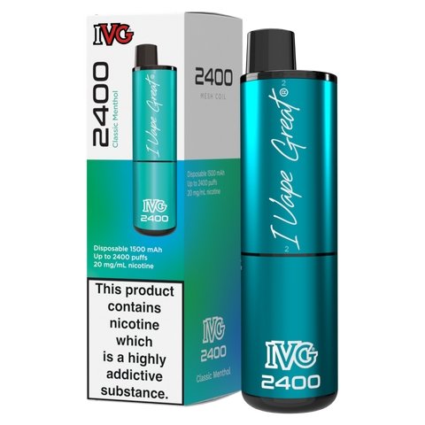 Buy cheapest online IVG 2400 Disposable Vape Pod Puff Bar Kit Classic Menthol at lowest price in uk