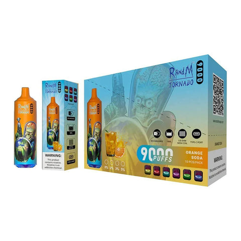 Buy cheapest online RandM Tornado 9000 Puffs Disposable Vape Orange Soda at lowest price in uk