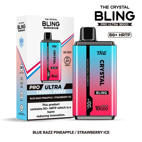 Buy cheapest online The Crystal Bling Pro Ultra 18000 Disposable Vape Box of 5 Blue Razz Pineapple Strawberry Ice at lowest price in uk