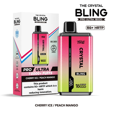 Buy cheapest online The Crystal Bling Pro Ultra 18000 Disposable Vape Box of 5 Cherry Ice Peach Mango at lowest price in uk