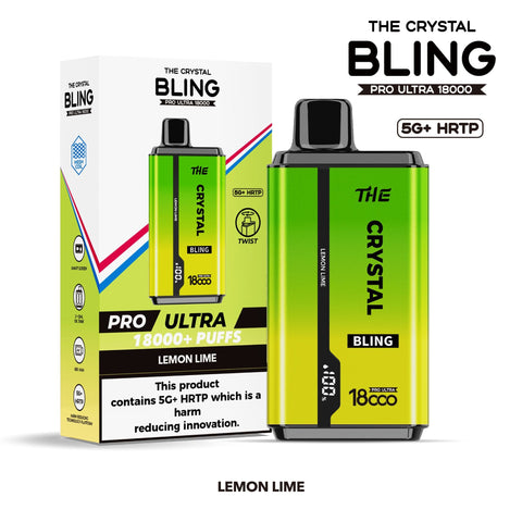 Buy cheapest online The Crystal Bling Pro Ultra 18000 Disposable Vape Box of 5 Lemon Lime at lowest price in uk