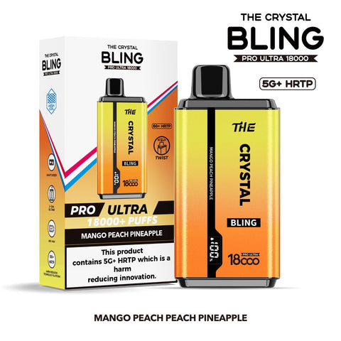 Buy cheapest online The Crystal Bling Pro Ultra 18000 Disposable Vape Box of 5 Mango Peach Pineapple at lowest price in uk