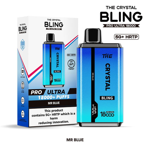 Buy cheapest online The Crystal Bling Pro Ultra 18000 Disposable Vape Box of 5 Mr Blue at lowest price in uk