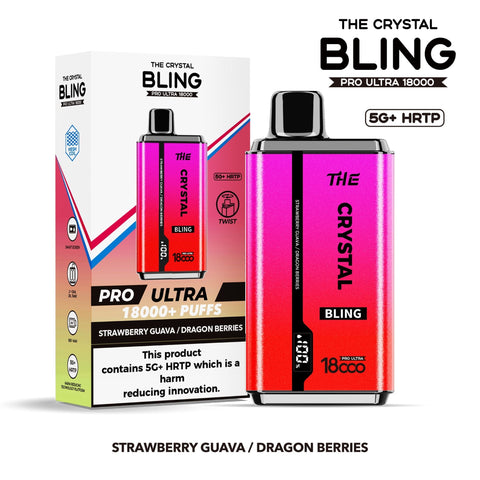 Buy cheapest online The Crystal Bling Pro Ultra 18000 Disposable Vape Box of 5 Strawberry Guava Dragon Berries at lowest price in uk