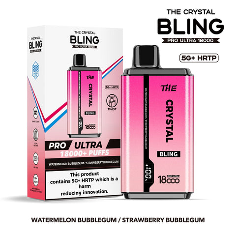 Buy cheapest online The Crystal Bling Pro Ultra 18000 Disposable Vape Box of 5 Watermelon Bubblegum Strawberry Bubblegum at lowest price in uk