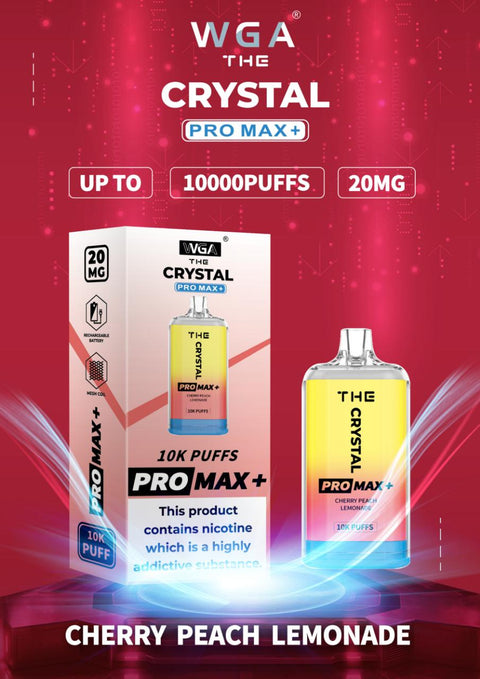 Buy cheapest online The Crystal Pro Max 10000 Puffs Disposable Vape Puff Device Cherry Peach Lemonade at lowest price in uk